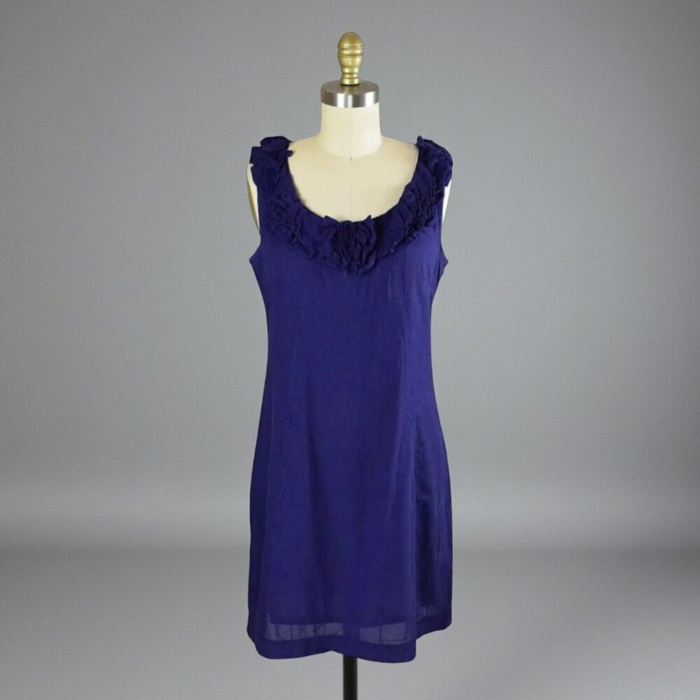 YOANA BARASCHI ROSETTE NECKLINE INDIGO-PURPLE DRESS